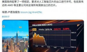 美国拟将AI芯片出口管制扩展至全球，英伟达、AMD出口均需获许可